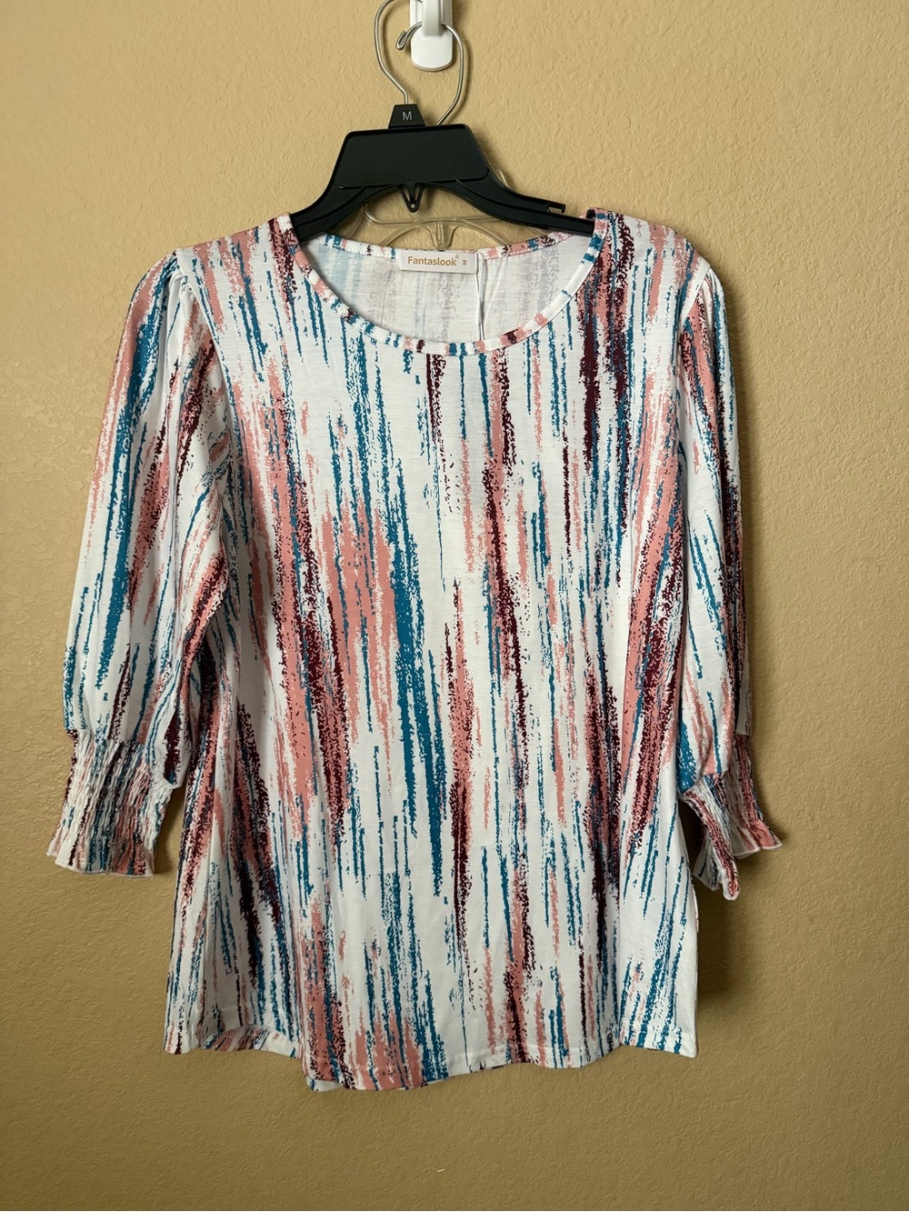 Women’s Top White Multi-Color Striped Brushstroke Blouse